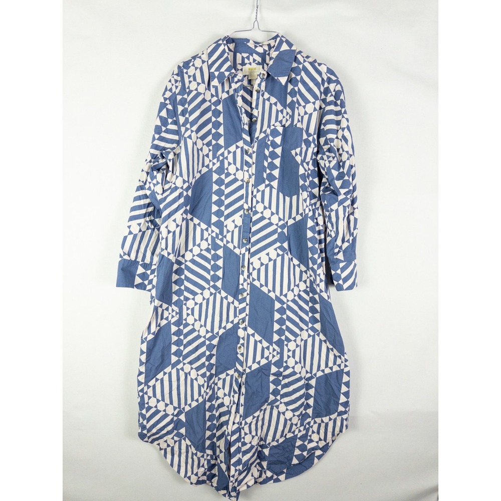 Maeve Anthropologie Geometric Print Shirtdress Womens MP Blue White Boho Midi